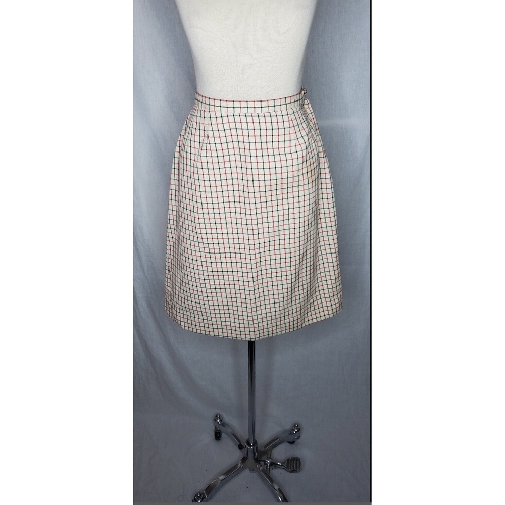 Vintage 1960s Cream Plaid A Line Skirt Size Small Beeline Label Mod GoGo Skirt